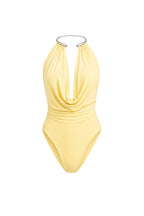 Degaje Yaka Aksesuar Detay Sarı Bodysuit