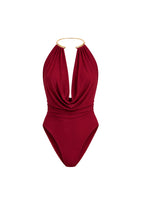 Degaje Yaka Aksesuar Detay Kırmızı Bodysuit