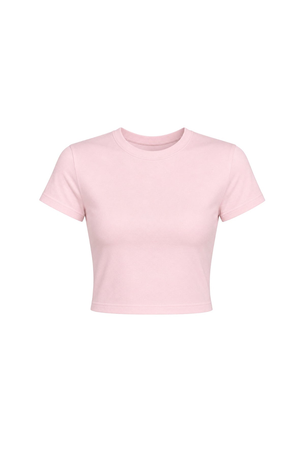 Bisiklet Yaka Likralı Pembe Crop T-Shirt