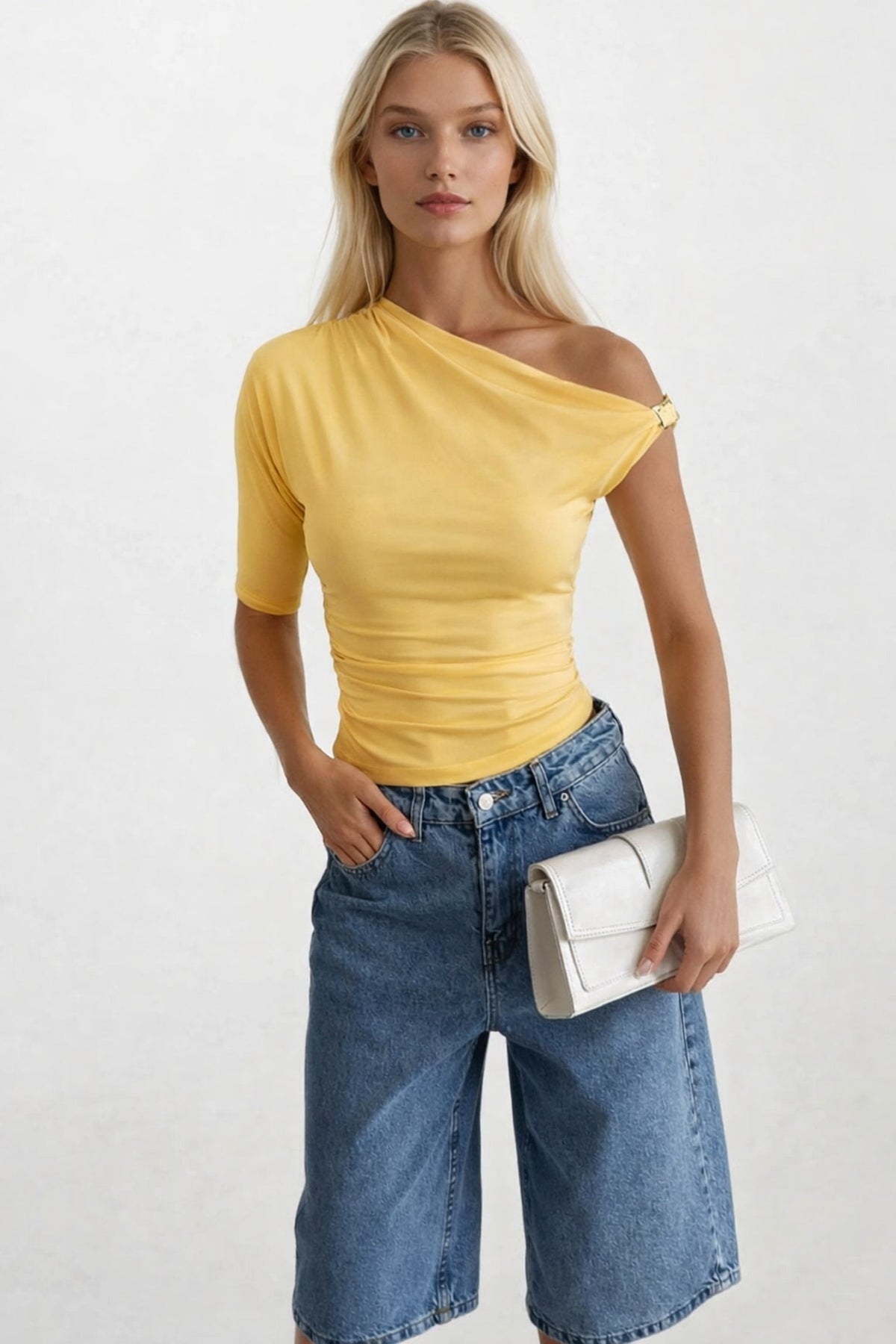 Aksesuar Detay Cutout Sarı Bluz