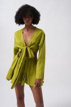 Kayık Yaka Uzun Kol Lime Crop