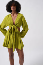 Kayık Yaka Uzun Kol Lime Crop