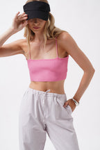 İnce Askılı Pembe Crop Top