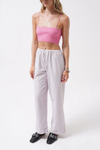 İnce Askılı Pembe Crop Top