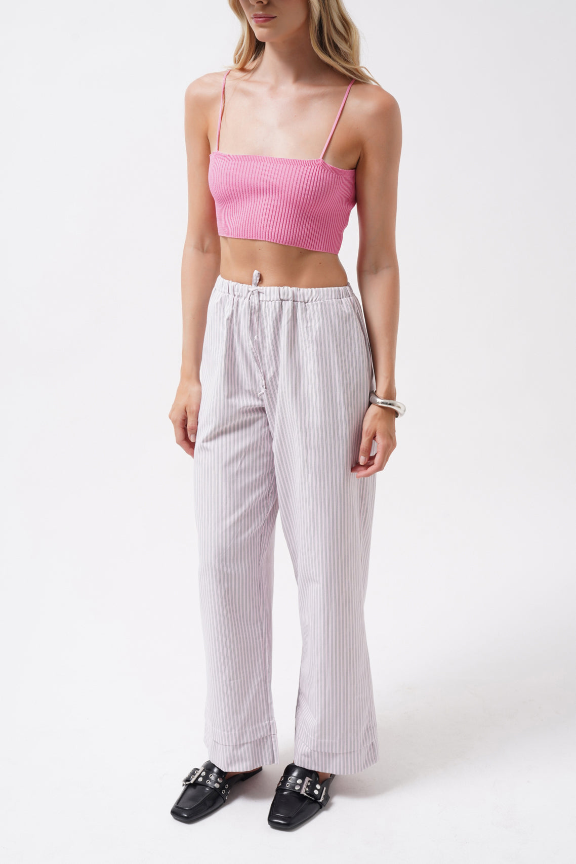 İnce Askılı Pembe Crop Top