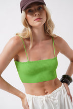 İnce Askılı Yeşil Crop Top