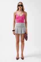 V Yaka Pembe Crop Bluz
