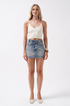 V Yaka Ekru Crop Bluz