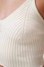 V Yaka Ekru Crop Bluz