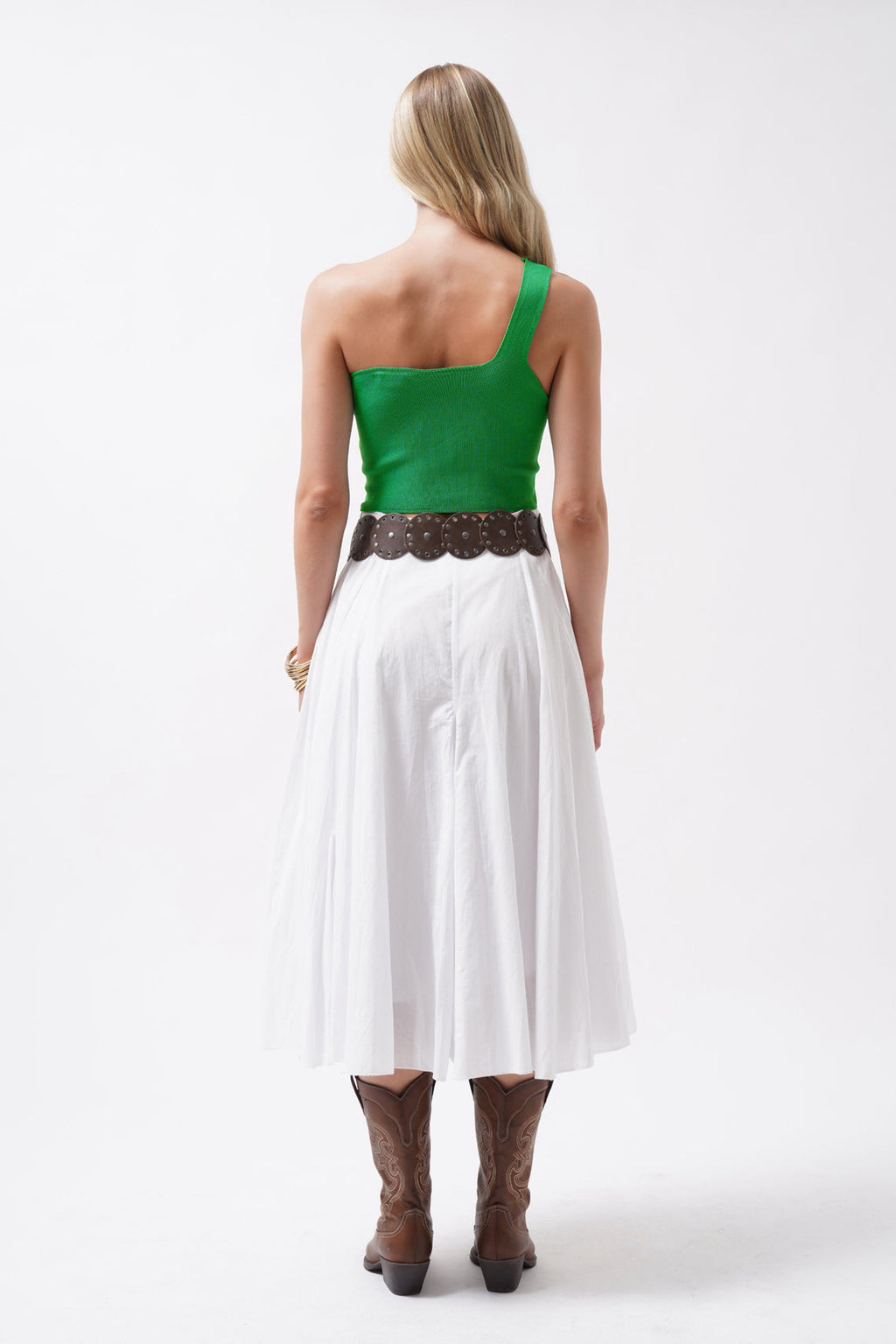 Tek Omuz Crop Yeşil Bluz