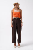 Tek Omuz Crop Turuncu Bluz