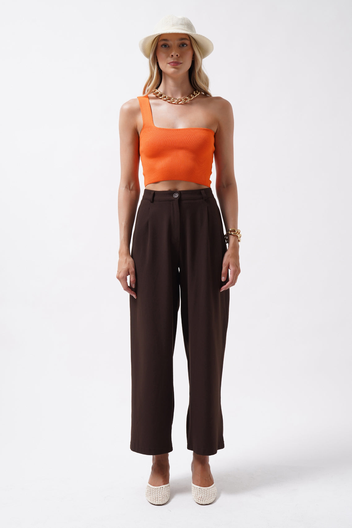 Tek Omuz Crop Turuncu Bluz
