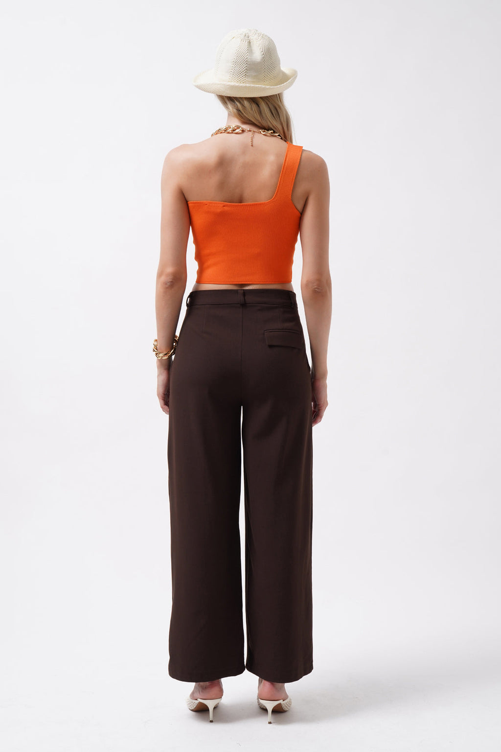 Tek Omuz Crop Turuncu Bluz