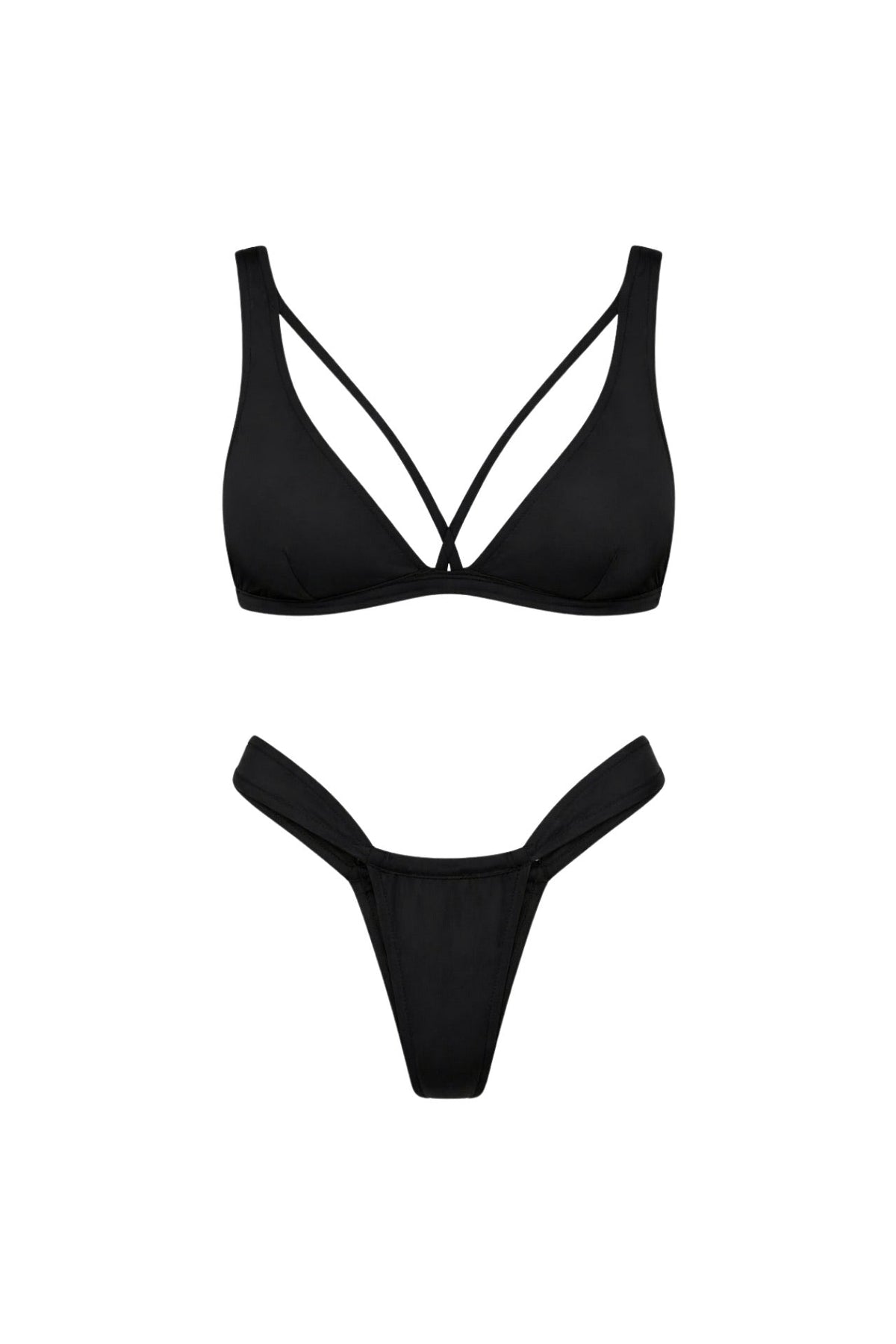 Biye Detay Büzgülü Siyah Bikini Takım