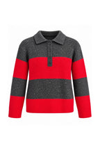 Polo Yaka Simli Kırmızı Çizgili Kazak
