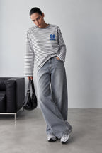 Baskılı Gri Çizgi Detay Basic Sweatshirt