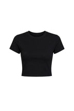 Bisiklet Yaka Likralı Siyah Crop T-Shirt