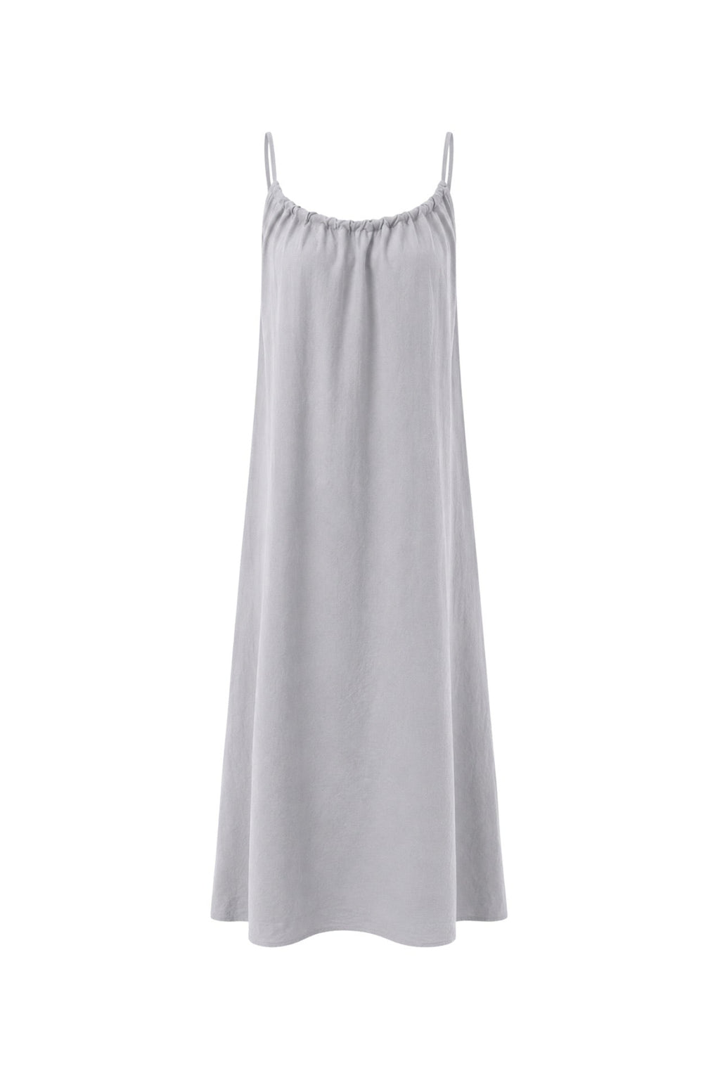 Sırt Bağcıklı Askılı Gri Maxi Elbise
