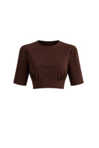 Bel Oturtmalı Crop Kahverengi T-Shirt