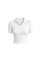 Polo Yaka Beyaz Triko Crop Bluz
