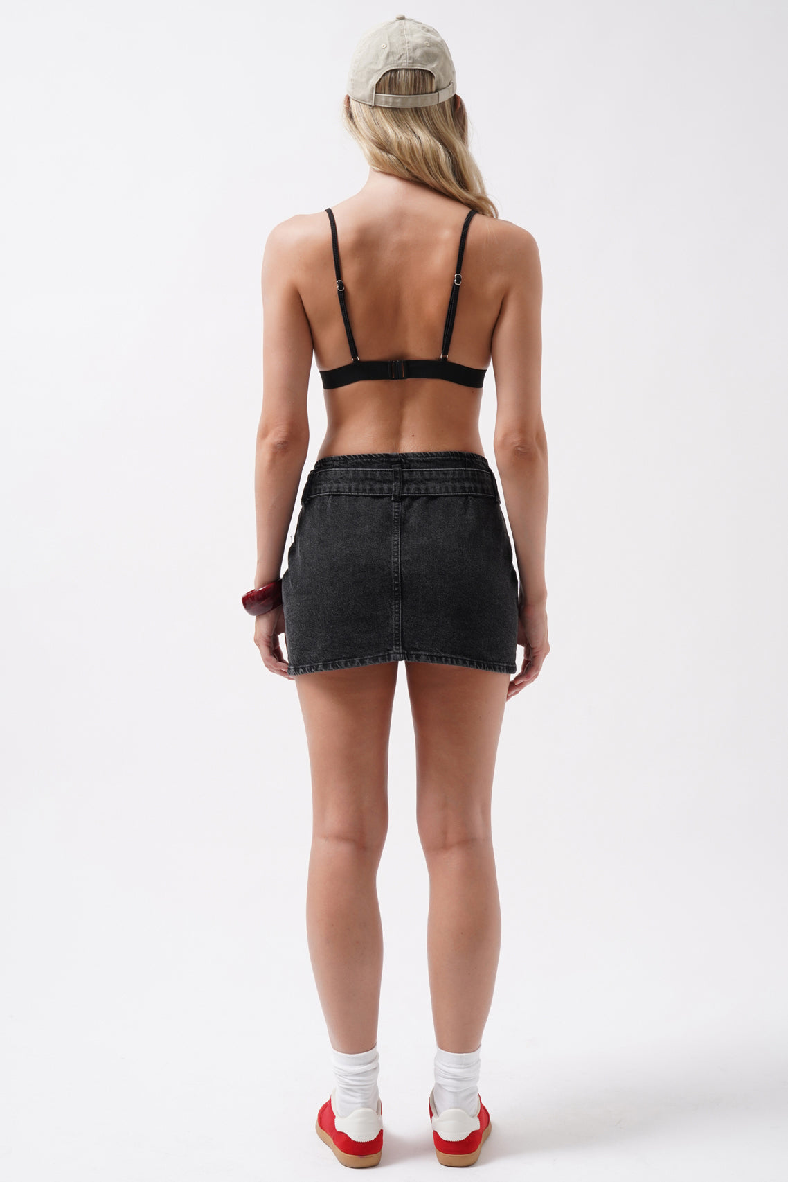 Kemer Detay Denim Mini Siyah Etek