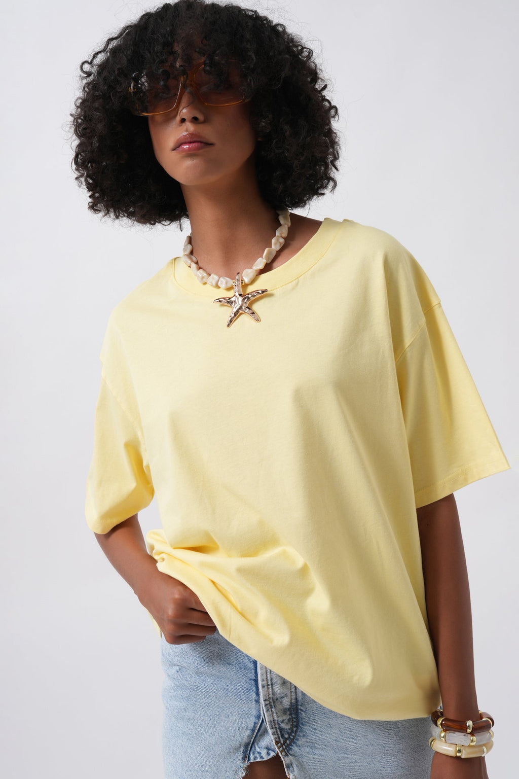 Basic Oversize Sarı T-Shirt