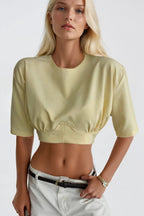 Bel Oturtmalı Crop Sarı T-Shirt