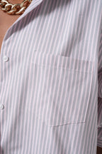 Çizgili Cep Detay Pembe Gömlek