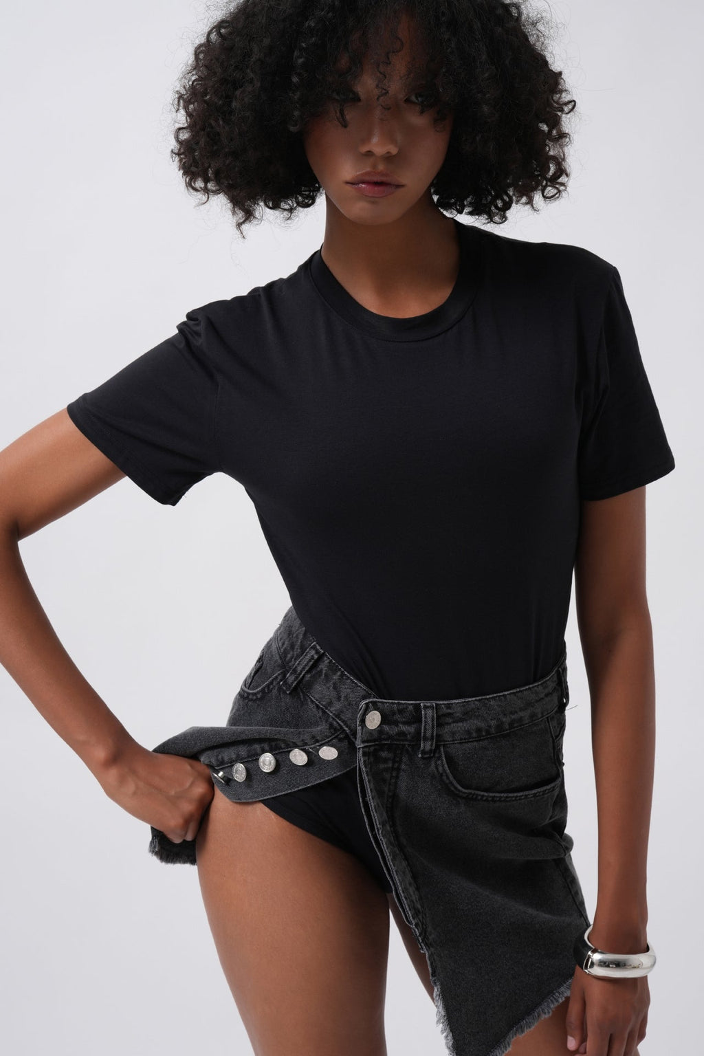 T-Shirt Detay Siyah Bodysuit