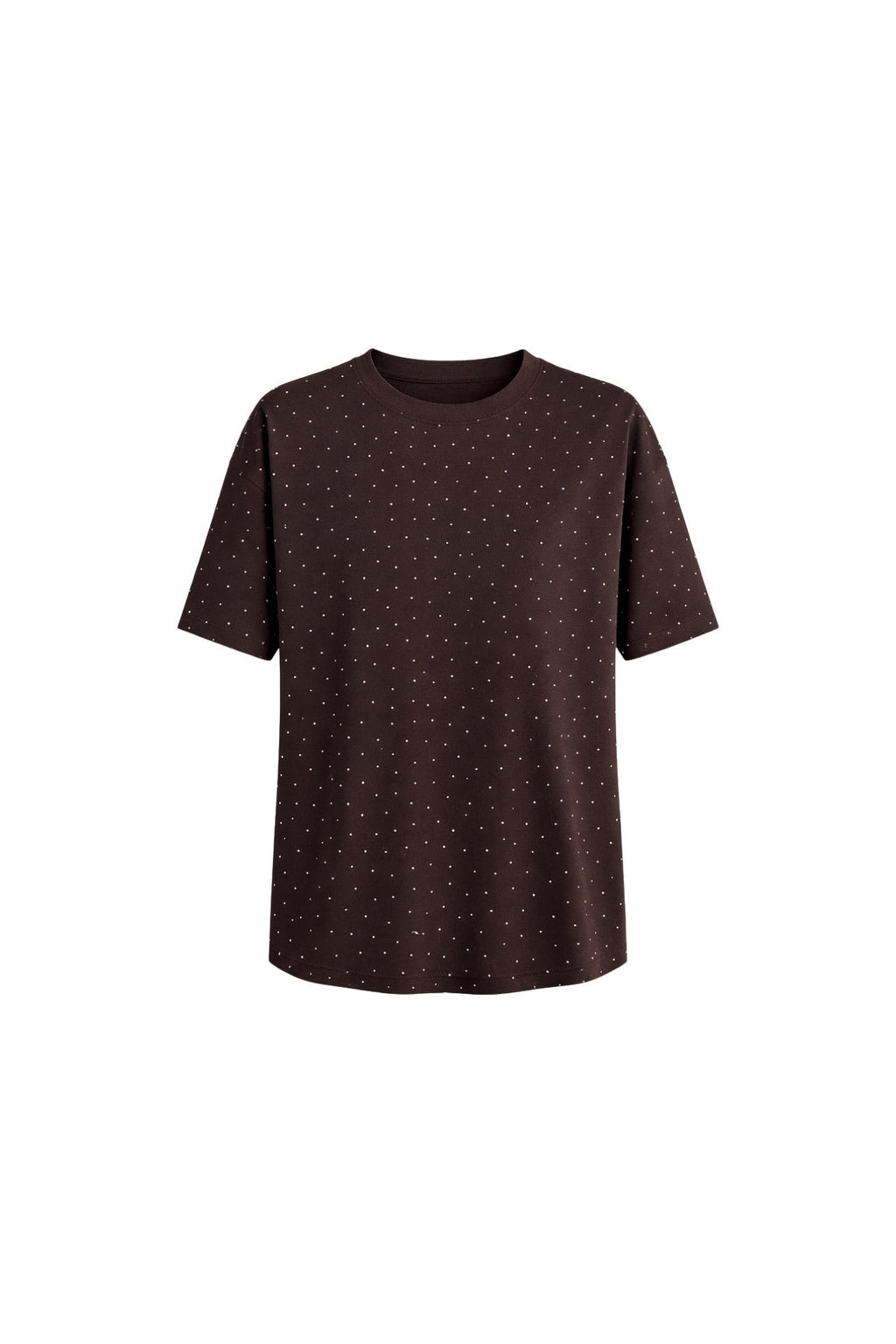Bisiklet Yaka Taş Detay Kahverengi T-Shirt