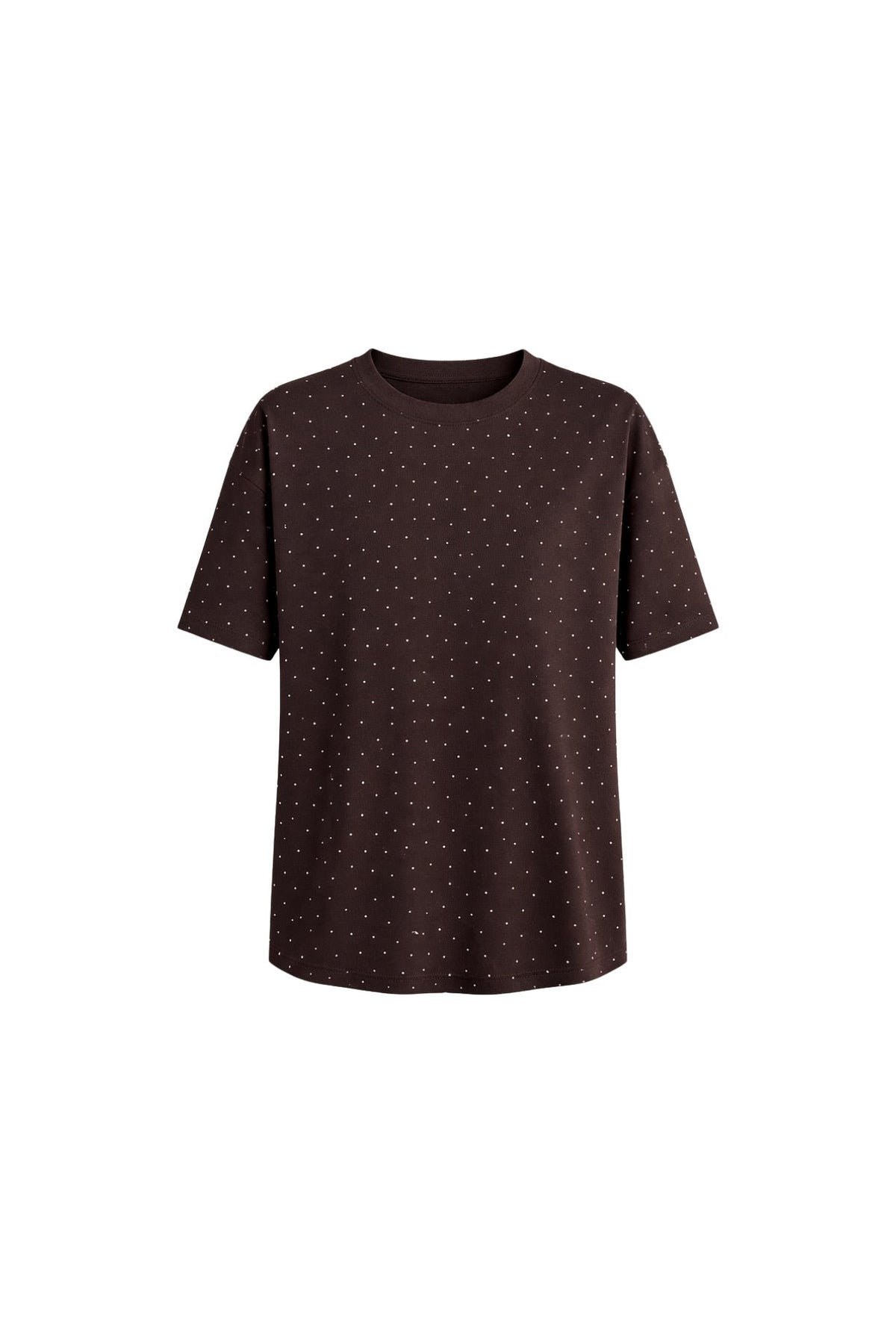 Bisiklet Yaka Taş Detay Kahverengi T-Shirt
