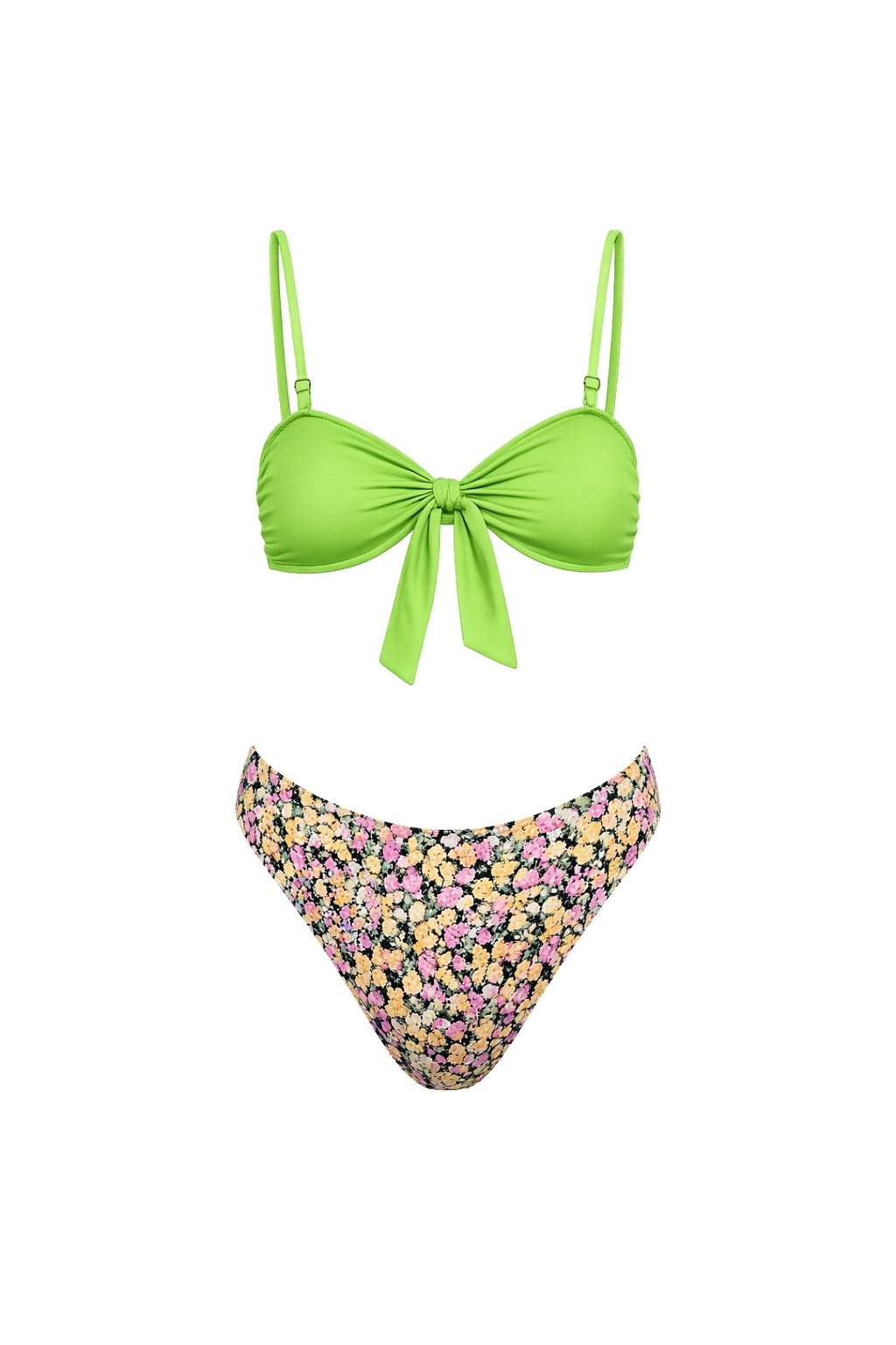 Fiyonk Detay Çiçekli Yeşil Bikini Takım