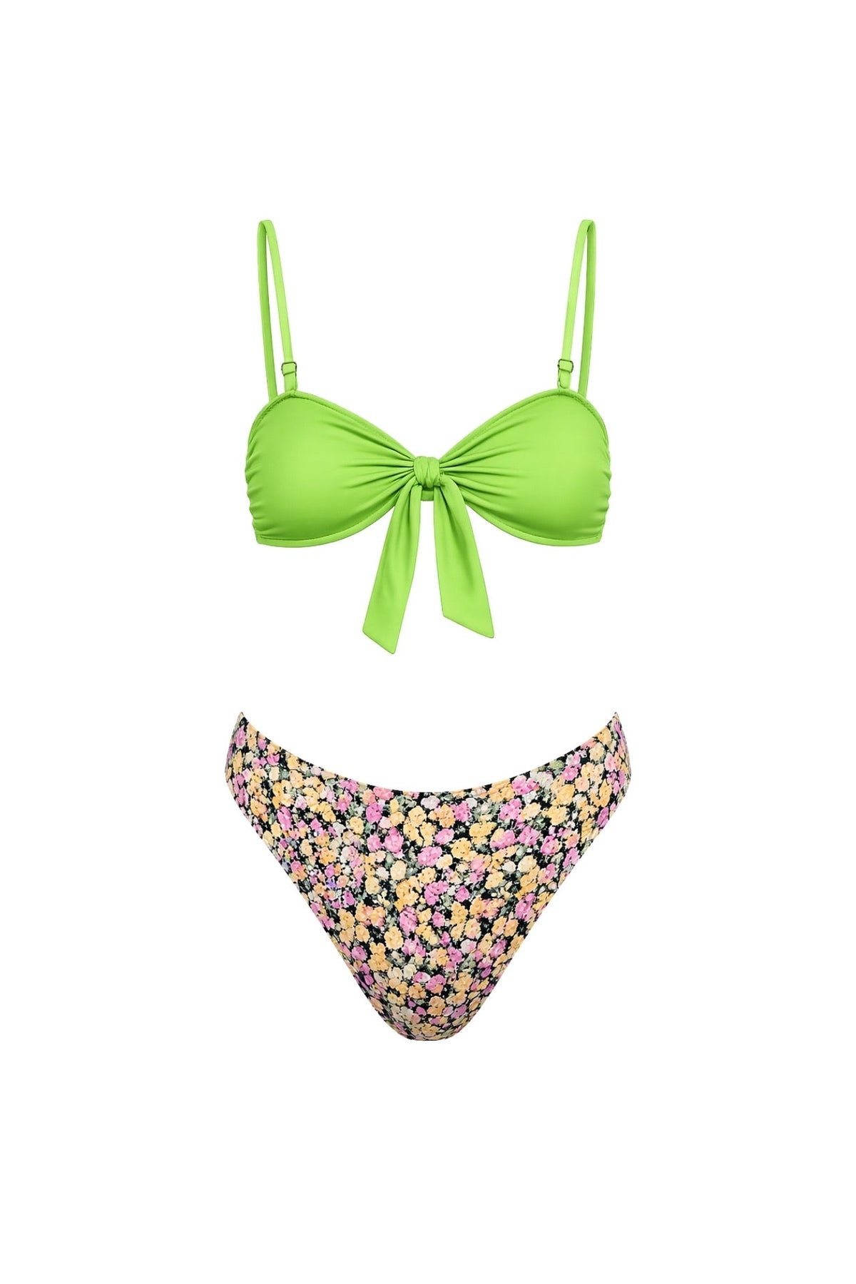 Fiyonk Detay Çiçekli Yeşil Bikini Takım