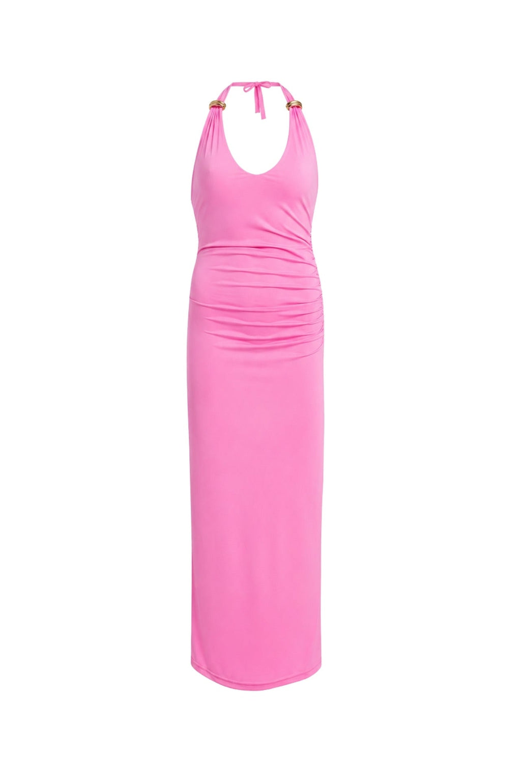 Aksesuar Detay Maxi Pembe Elbise