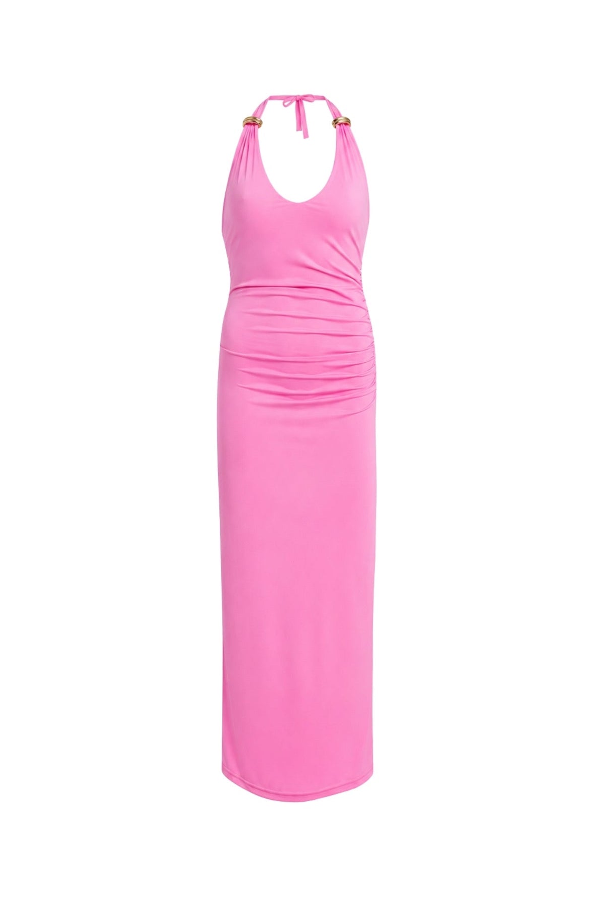 Aksesuar Detay Maxi Pembe Elbise