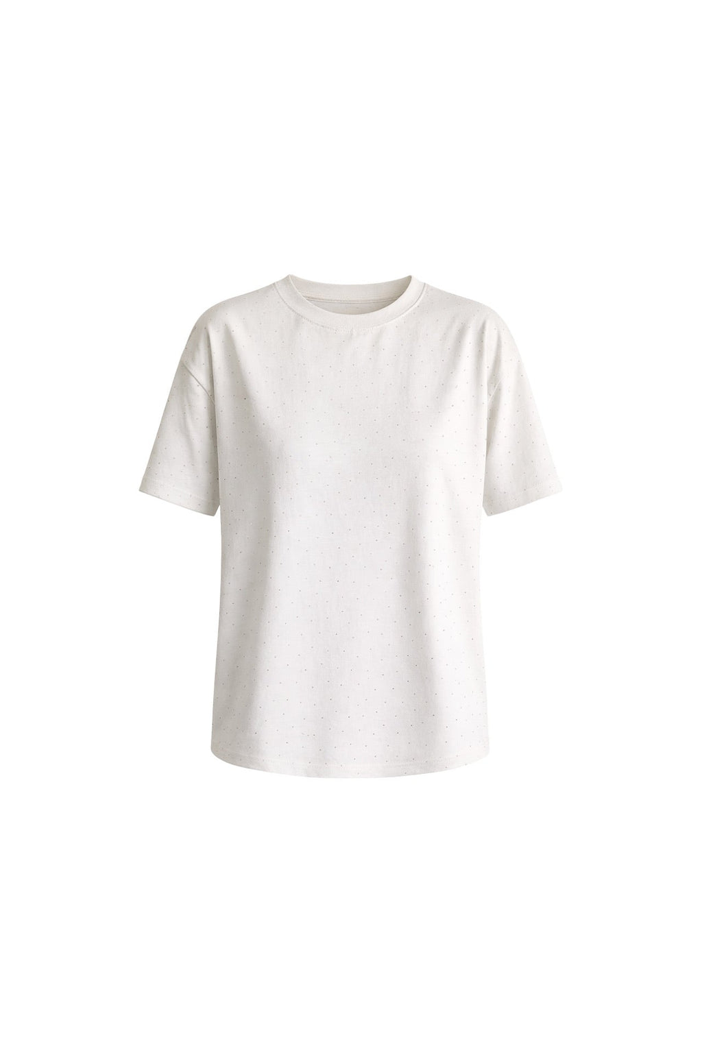 Bisiklet Yaka Taş Detay Beyaz T-Shirt