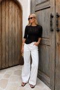 Şerit Detay Transparan Oversize Siyah Triko Bluz