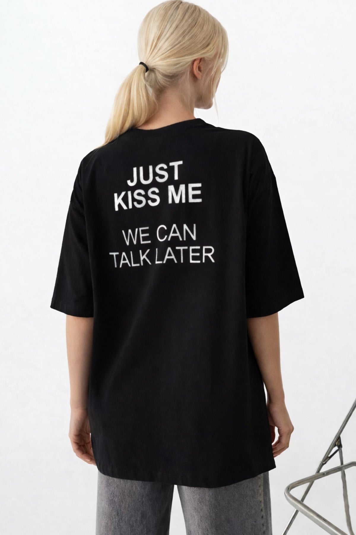 Sırt Baskılı Oversize Siyah T-Shirt