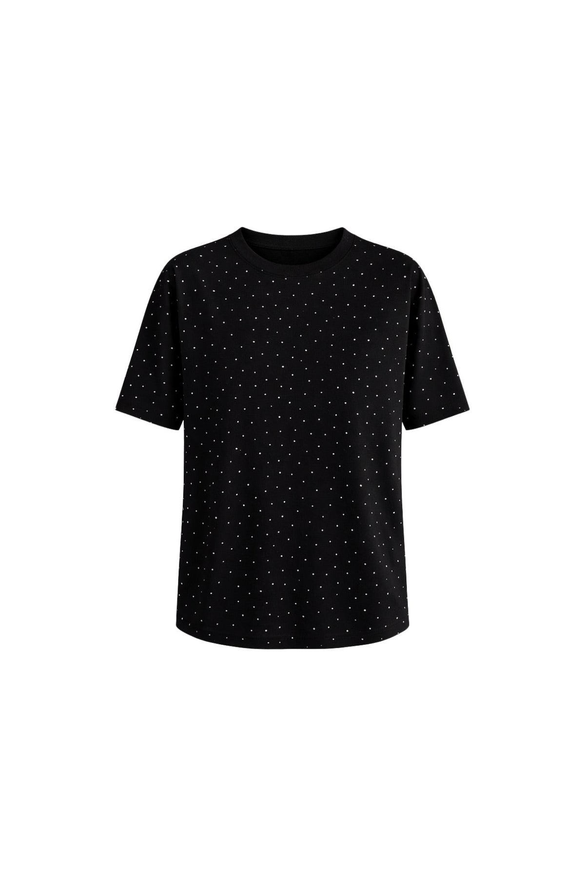 Bisiklet Yaka Taş Detay Siyah T-Shirt