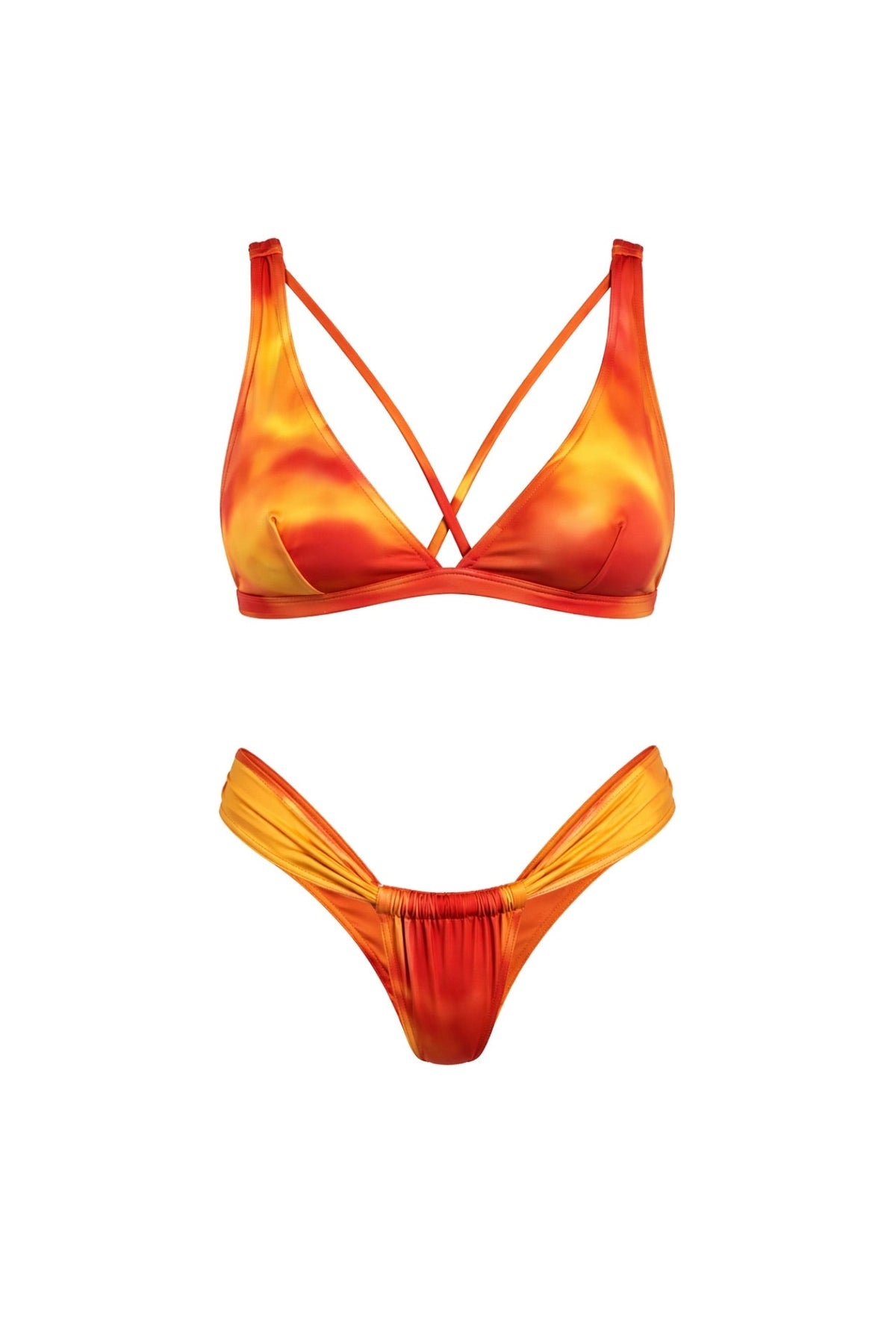 Biye Detay Büzgülü Turuncu Bikini Takım