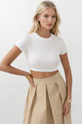 Likralı Basic Crop Beyaz T-Shirt