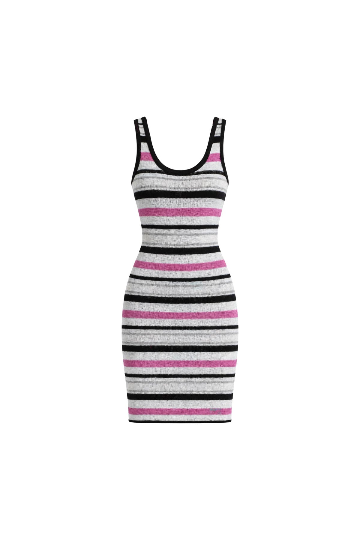 Çizgili Halter Yaka Pembe Triko Elbise