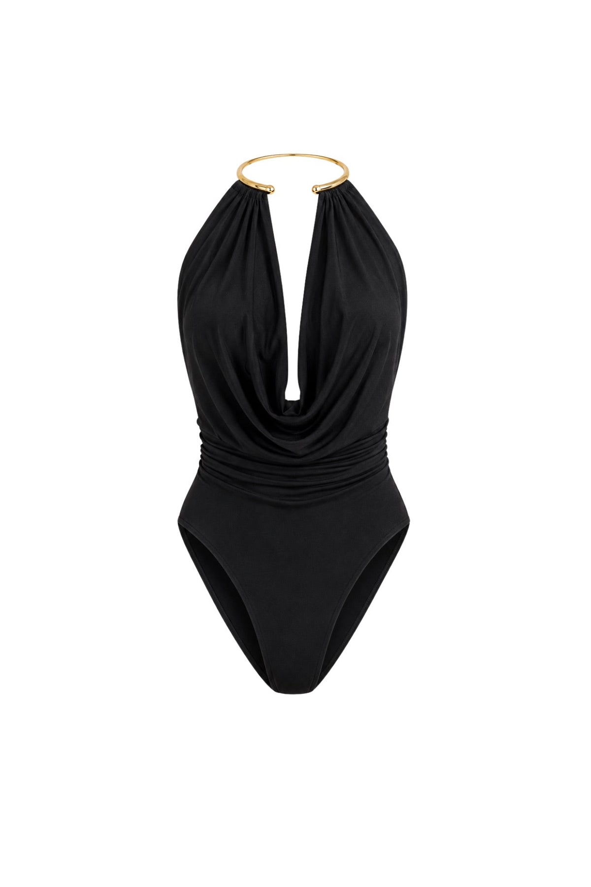 Degaje Yaka Aksesuar Detay Siyah Bodysuit