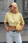 Bel Oturtmalı Crop Sarı T-Shirt