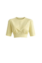 Bel Oturtmalı Crop Sarı T-Shirt