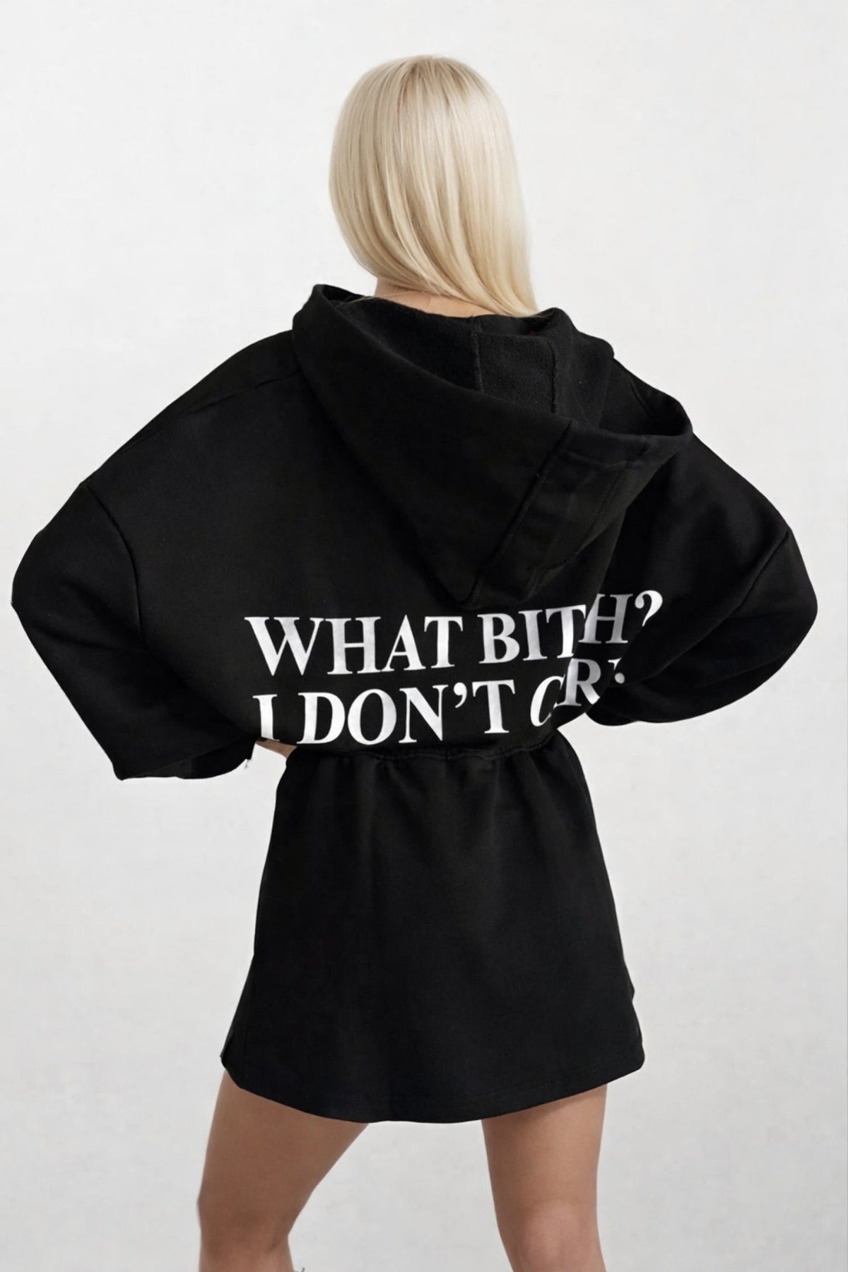 Beli Lastikli Fermuarlı Siyah Sweatshirt