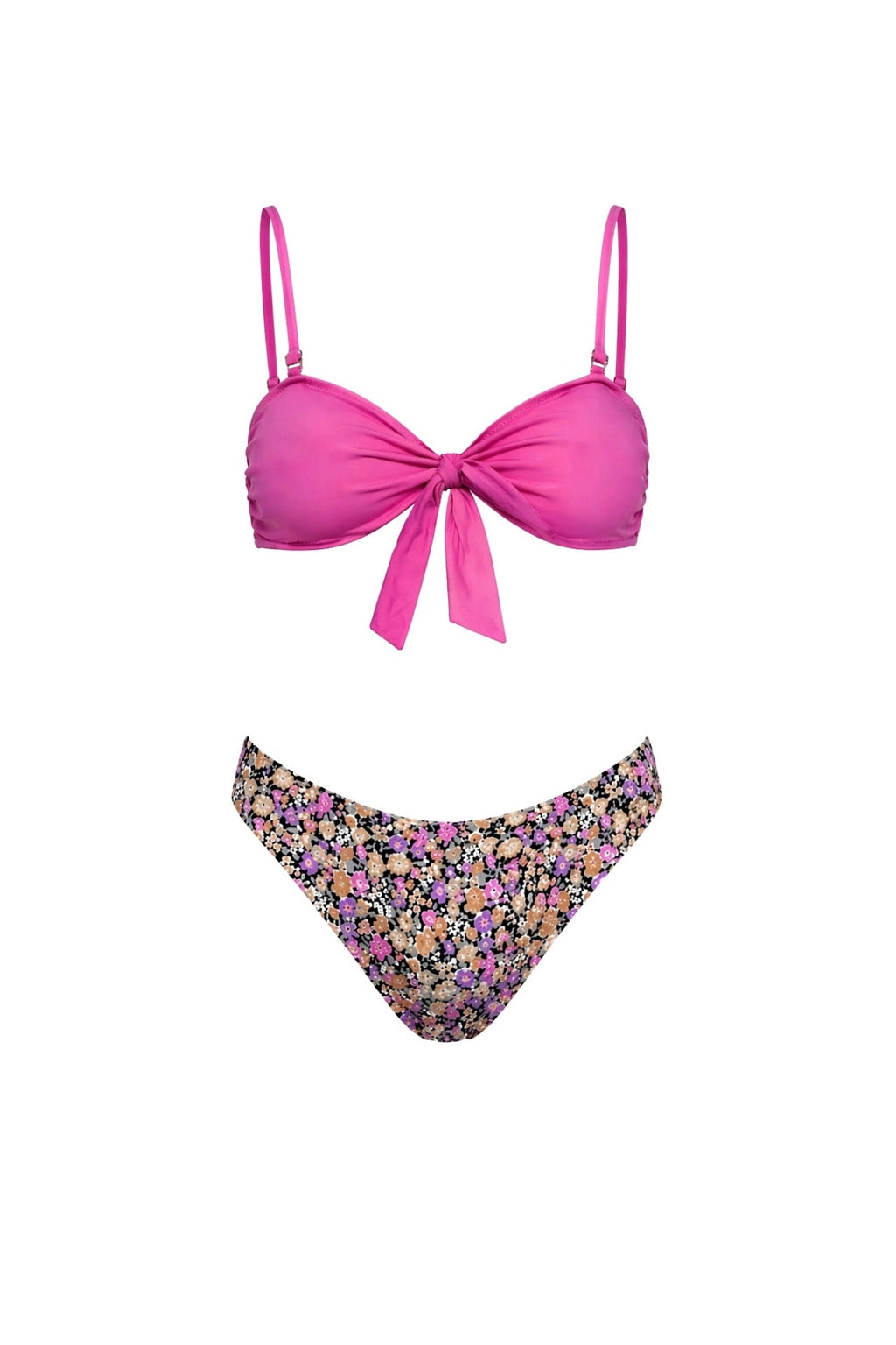 Fiyonk Detay Çiçekli Pembe Bikini Takım