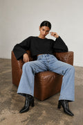 Geniş Kol Bisiklet Yaka Siyah Basic Sweatshirt