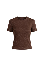 Taş Detay Likralı Kahverengi Crop T-Shirt