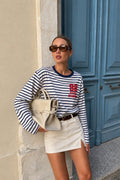 Baskılı Lacivert Çizgi Detay Basic Sweatshirt